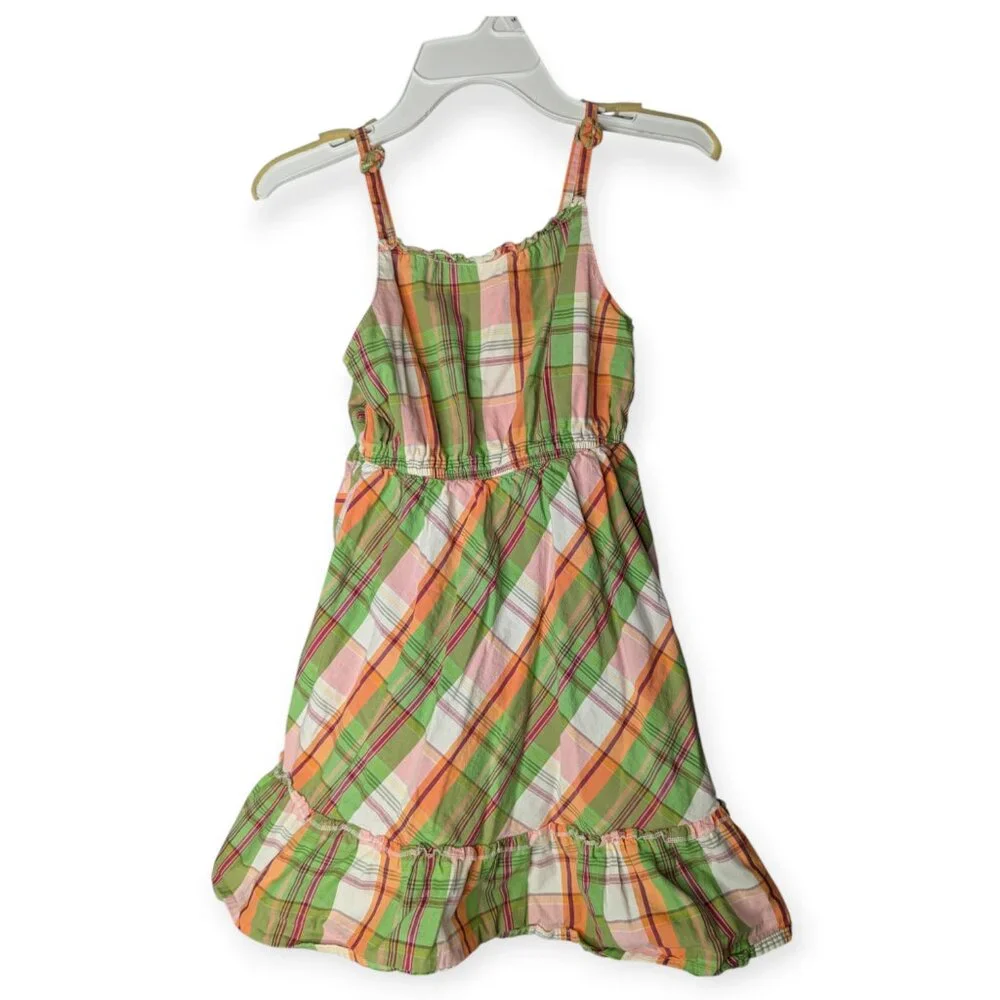 Gymboree Spaghetti Strap Green & Orange Plaid A Line Girls Dress Size 7